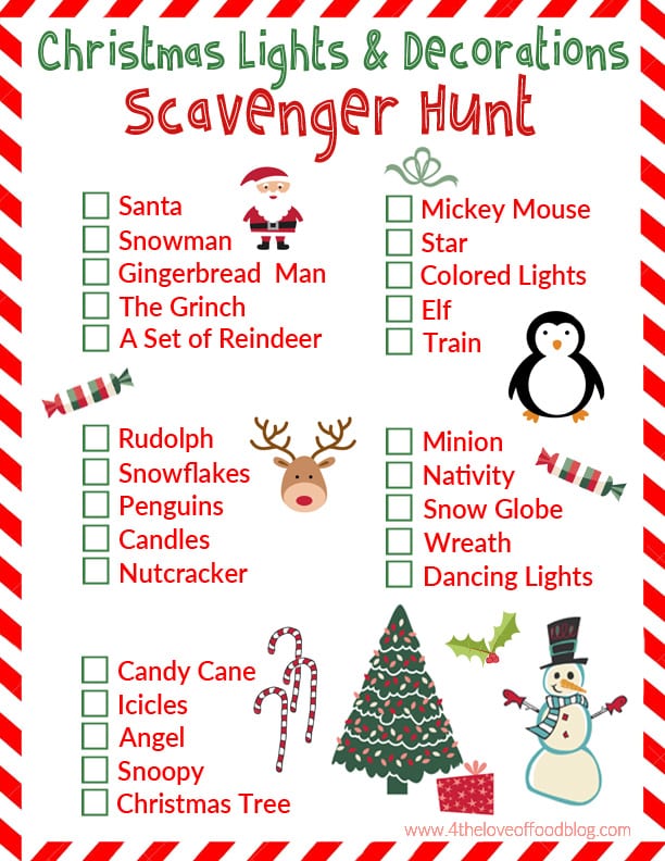 Christmas Lights And Decorations Scavenger Hunt Free Printable For