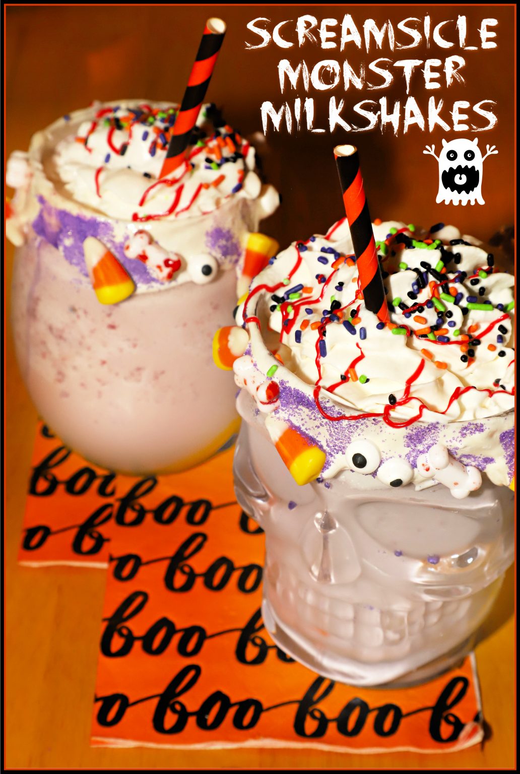 Screamsicle Monster Milkshakes #halloweentreatsweek - For The Love Of Food