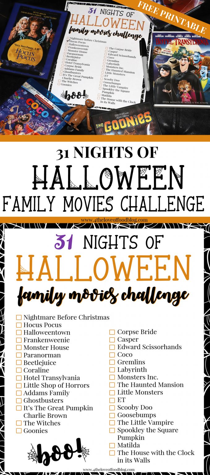 31 Nights of Halloween Family Movies Challenge | Free Printable - For ...